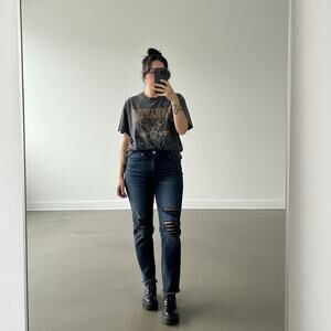 Fashion Nova Black Distressed Denim Ripped High Waisted Straight Leg Jeans